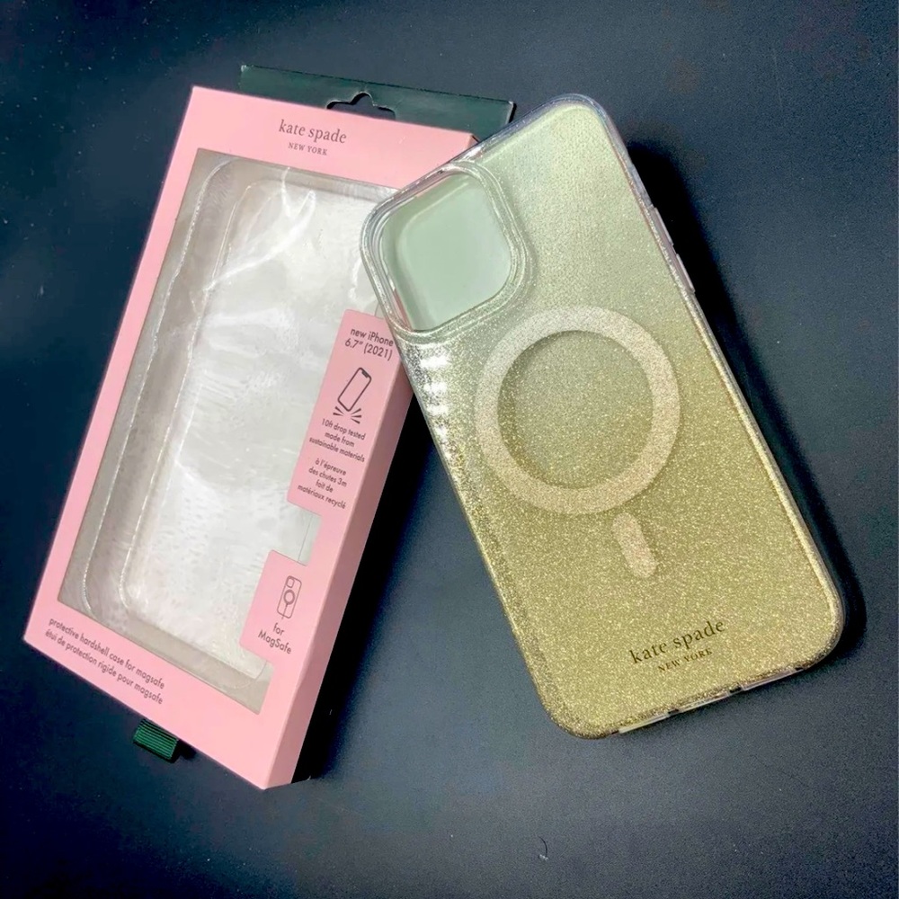 New Kate Spade Magsafe Ombre Glitter Gold Case for Apple iPhone 13 ProMax